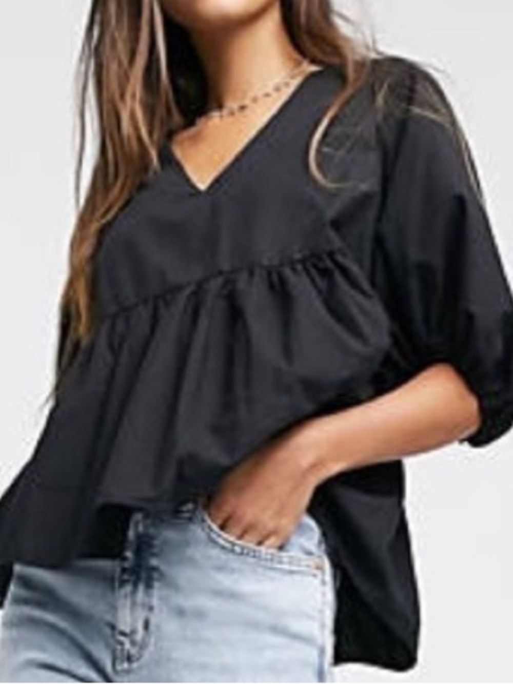 ASOS Black V-Neck Peplum Top